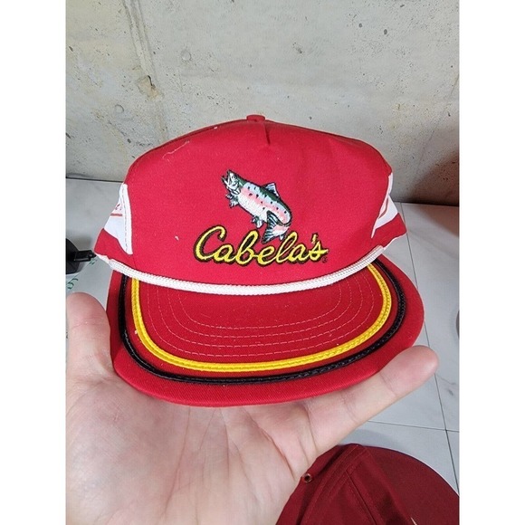 Vintage‎ CABELA’S Cap Hat Embroidered Salmon Trucker Fishing Fish Red - Picture 6 of 9